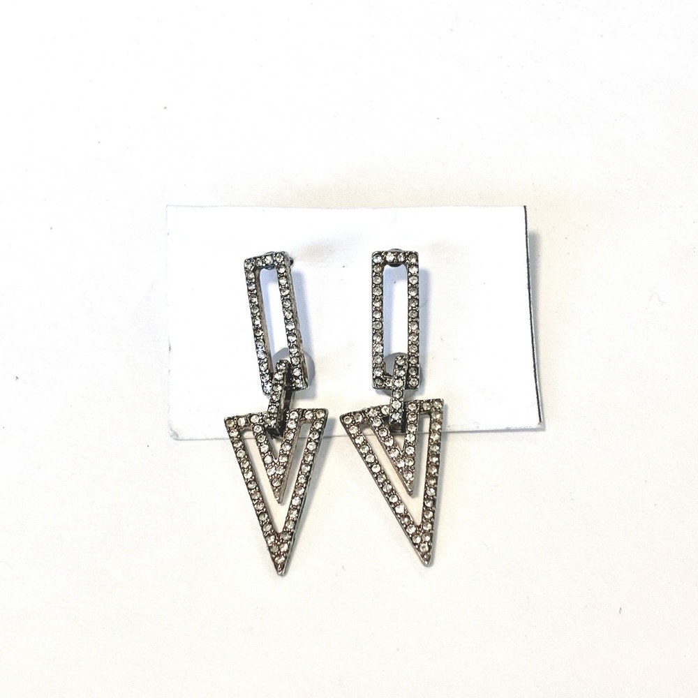 Sparkly Geometric Drop Earrings Rhinestones Dangle Art Deco Statement Jewelry